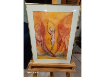 Pastel Signed M Carabillo Artist Nude Form Inferno 25x18