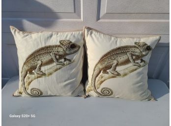 2 Iguana Beaded Accent Pillows