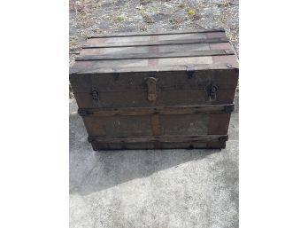 Barnard Brothers Makers Antique Trunk/ Flat Top/ Roller Wheels