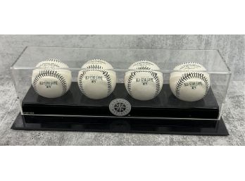 087 Collection Of Four Autographed Seattle Mariners Players Baseballs In MLB Display Case