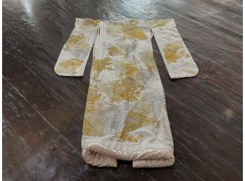 105 Vintage LARGE 73' Long Japanese Beige And Gold Silk Decorative Kimono