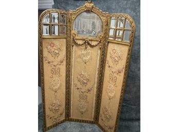 070 Vintage Victorian French Mirrored Gilded Folding Screen