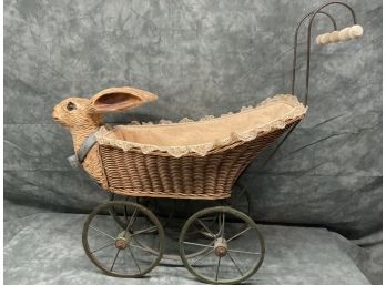 047 Antique Rabbit Bunny Head Wicker Baby Doll Carriage  Cart Stroller