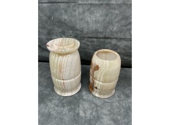 044 Set Of Two Alabaster Marble Urns/Lamp Parts 9'