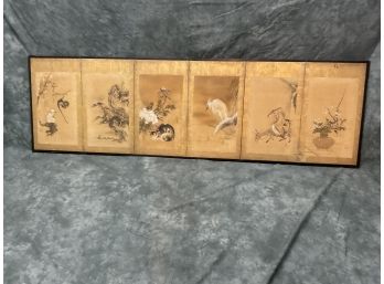 051  Antique Hand Painted Chinese Display Art Screen 'AS IS'