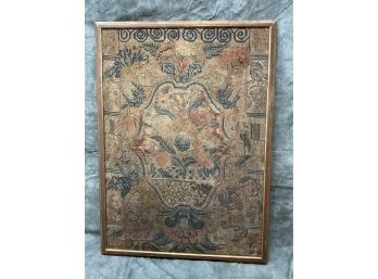031 Antique Embroidery Framed Textile Tapestry