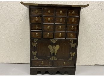 097 Antique Korean Apothecary Wood Brass Cabinet