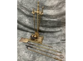 059 Vintage Brass Fireplace Tools, Mix Of Two Sets