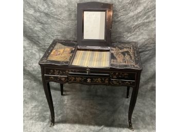 052 Antique Chinese Hand Painted Foldable Vanity Table (one Missing Drawer)