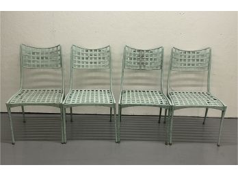 076 Vintage Set Of Four Brown & Jordan/Dan Johnson Designer Outdoor Gazelle Metal Oxidized Mint Green Chairs