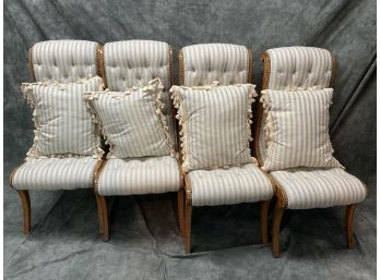 066 Set Of Four Light Blue And White Striped Obi Chairs With Matching Pillows