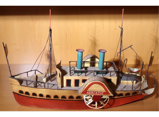 Painted Metal Model Boat Of The Adriatic With Colorful Detailing.