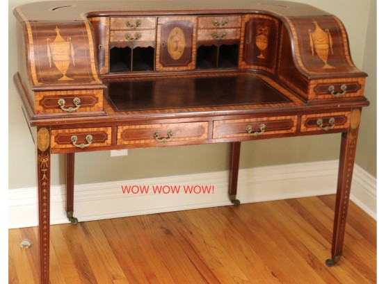 Spectacular 19th Century Edwardian, Inlaid Mahogany And Satinwood Carlton House Desk.