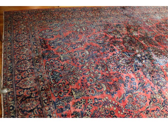 Antique Persian Classical Sarouk Area Rug / Carpet With Coral Background 121 X 166
