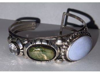 Irv Monte Sterling Silver With Gemstone Cuff Bracelet