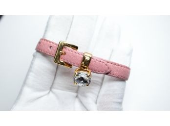 Miumiu Bracelet Madras Leather Belt Buckle Pink Excellent Condition Crystal Charm