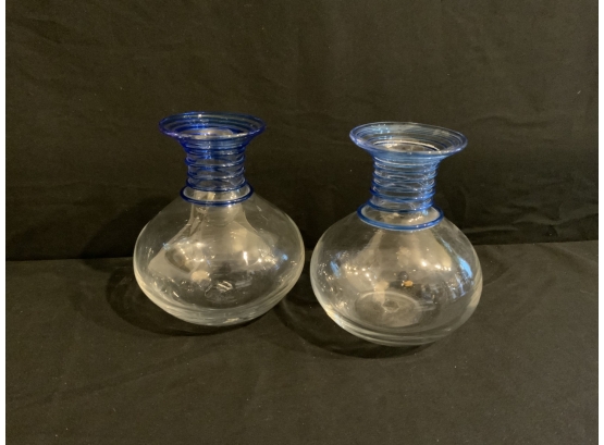 Blue Swirl Glass Vase Set Of 2