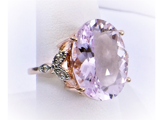 OVER 10 Carat Genuine Pink Amethyst Set With  Genuine White Topaz In An 18K Rose Gold Over Sterling Silver