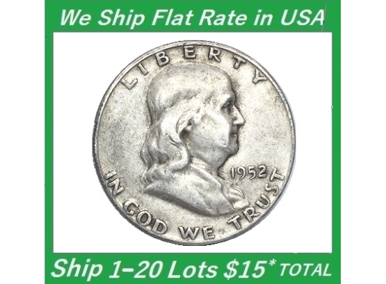 1952 S  Silver Benjamin Franklin Half Dollar