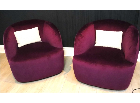 Pair Of Stylish & Sexy Swivel Tub Chairs In Purple Velvet, Stunning!