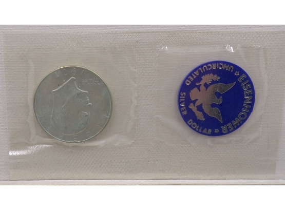 1971 Eisenhower Uncirculated Silver Dollar OGP Blue Envelope #5846 ...