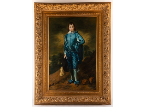Old Portrait Oil On Canvas 'After Gainsborough, The Blue Boy'