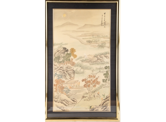 Antique Shanshui Watercolor On Silk 'Moonlight Road'