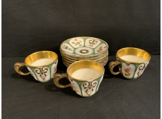 Green And Gold Teacups With Plates