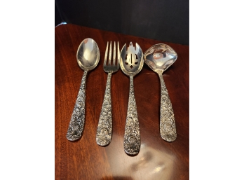 Lot Of 4 Ornate, Silver Plate Serving Pieces