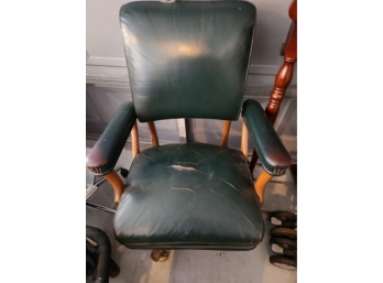 Antique Or Vintage Executive Leather And Wood Office Chair