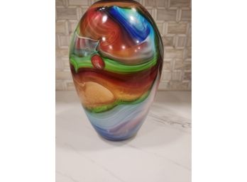 Large Millefiori Hand Blown RAINBOW  Art Glass Vase Absolutely Stunning
