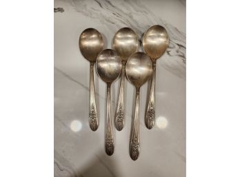 5 Silver Plate Soup Spoons
