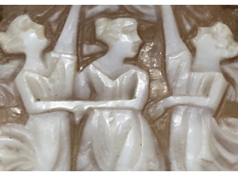 The Three Graces Hand Carved Italian Shell Cameo Muses Vintage Large 14K Gold Brooch 1.5' Gorgeous