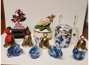 Assortment Of Glass And Porcelain Knic Knacs And Bells
