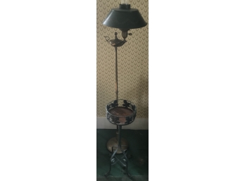 Brass Floor Lamp & Metal Shade And Metal Plant