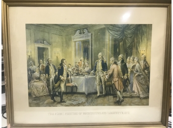 Antique Engraving THE FIRST MEETING OF WASHINGTON AND LAFAYETTE 1777