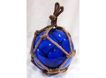 Large 6-1/2' Diameter Cobalt Blue Fishing Net Float Ball Knotted Hemp Rope Japan