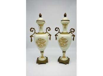 Pair Of Beautiful Antique French Mantel Urns -SHIPPABLE