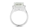 Stunningly Beautiful Rhodium Over Sterling Silver Ring W/ Large Emerald Cut Green Amethyst. Size 6