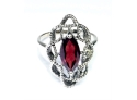 Sterling Silver Ring W/ Large Marquis Cut Red Garnet Size 7