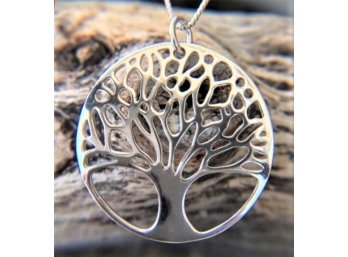 Tree Of Life Pendant With Chain!  Rhodium Over Sterling Silver.