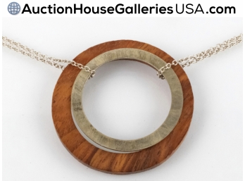 (MISSING) Minimalist Avant Gard Sterling And Wood Geometric Necklace