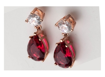 Oh-So-Pink! Solid 14K Rose Gold Rubellite And White Sapphire Earrings