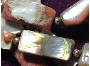 Gorgeous! Heavy Rectangular Pieces Of Natural Abalone Shell Necklace 20”