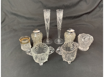 Assortment Of Glassware - Small Creamer And Sugar, Salt And Pepper, And More