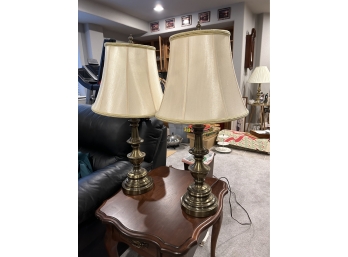 Pair Of Table Lamps Shiny Brushed Brass Finish