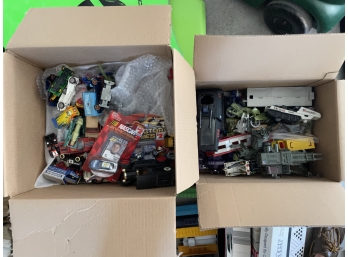 Two Boxes (one With Matchbox Cars, Model Cars, The Other Has Transformers, Trucks, Etc)
