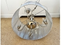 Chrome Metal & Silver String Shade Four Light Chandelier With Crystals