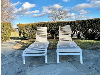 Pair Of Patinated Aluminum Chaise Lounges
