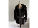 Black Mink Fur Jacket Leather Detail Trim Custom Made Size Small 30'long
